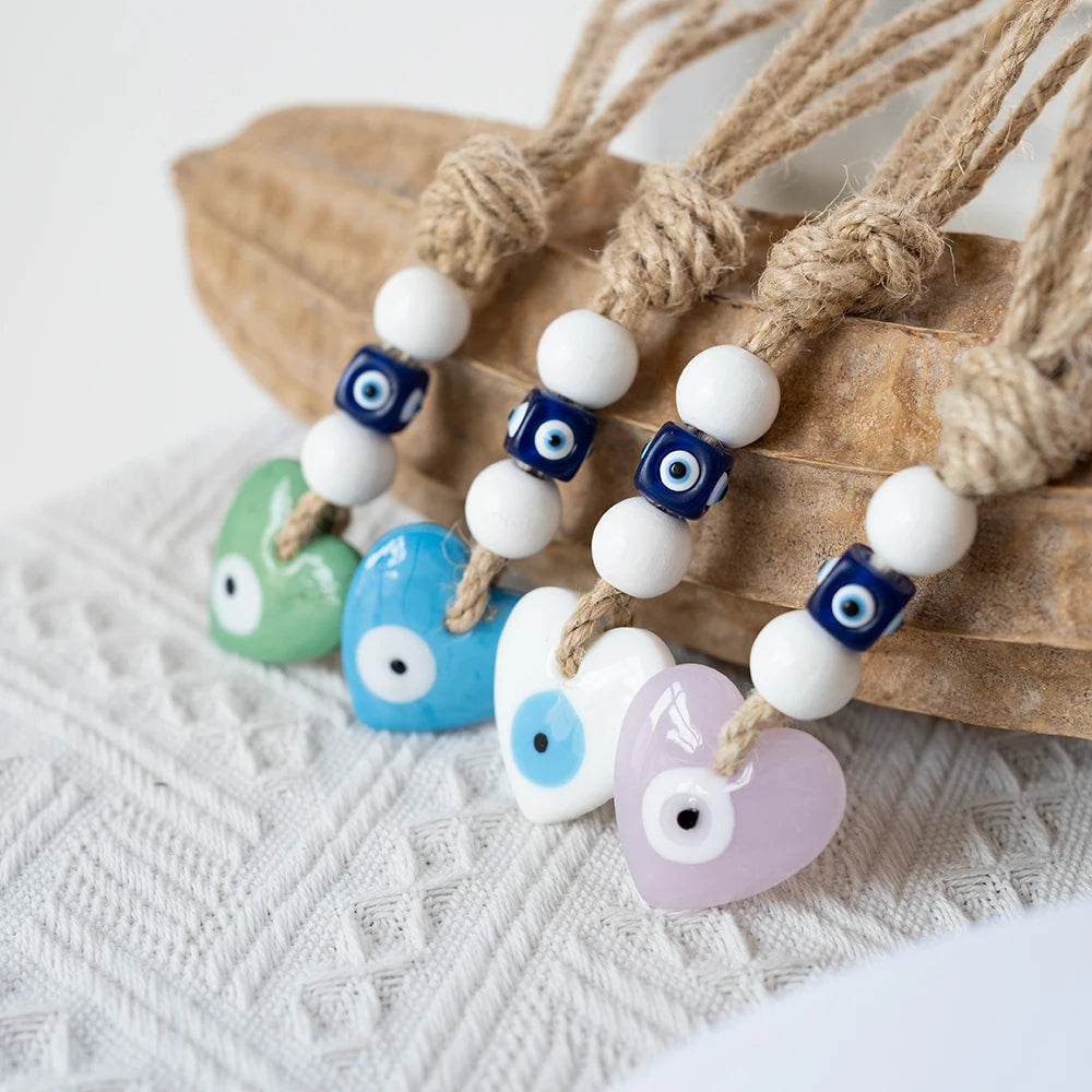 Evil Eye Handmade Braided Rope Wall Hanging Glass Blue Turkish Evil Eye Pendant Car Keyring Fashion Jewelry for Home Living Room