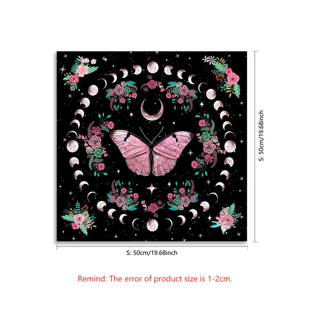 Pink Butterfly Moon Phase Floral Tarot Card Tablecloth  Altar Cloth Witchcraft Astrology Oracle Divination Cloth Home Decor