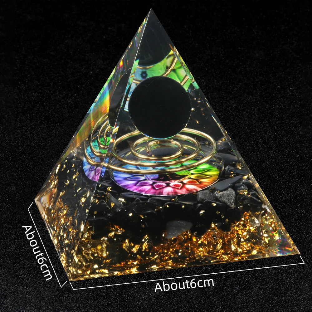Crystal Devil's Eye Pyramid Natural Crushed Stone Lapis Lazuli Dropping Resin Home and Office Desktop Decoration Crafts 6x6cm