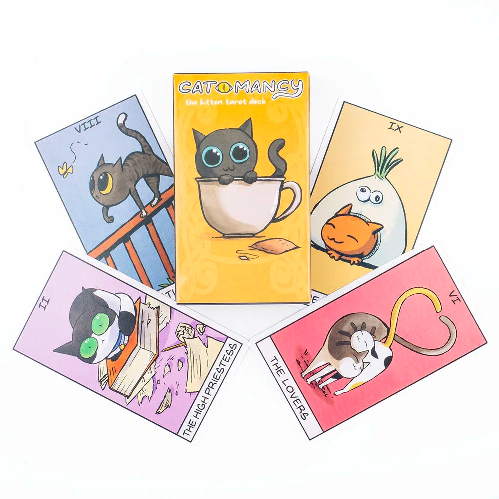 Cat Mancy Kitten Tarot Deck 78 Cards English Version Divination for Family Party Perfect Board Game for Cat Lovers (10.3*6cm)