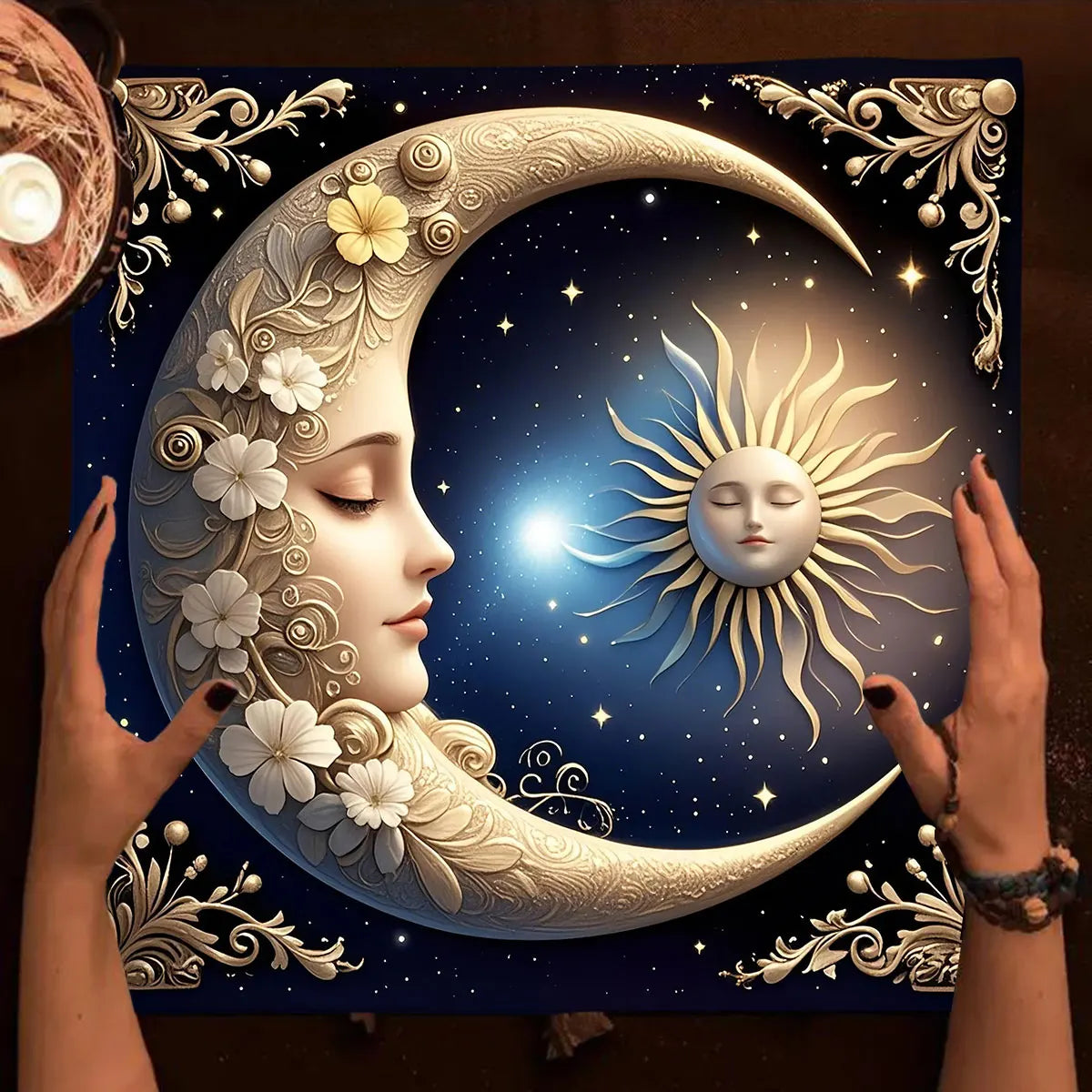 Sun & Moon Mandala Tarot Tablecloth Vibrant Starry Sky Altar Decor For Divination Ritual Cloth Floral Tarot Card Mat Tapestry
