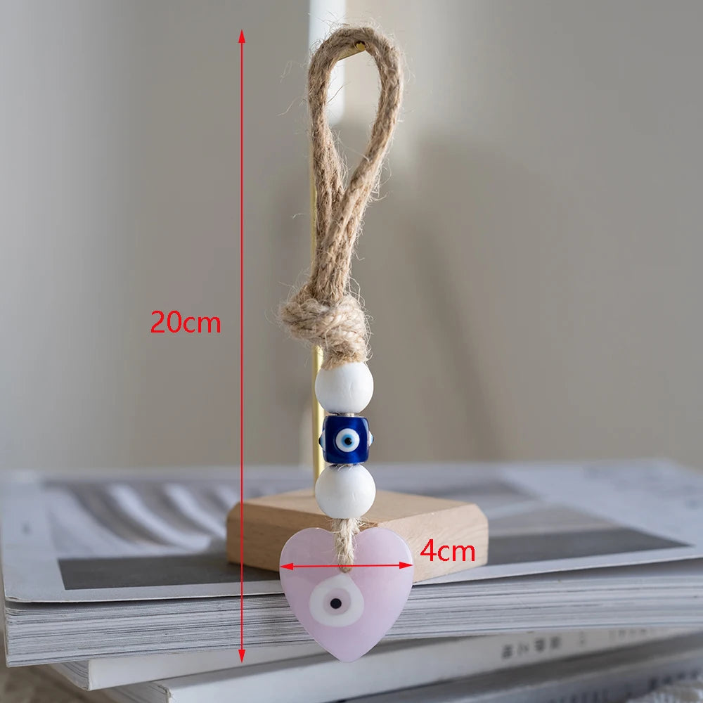 Evil Eye Handmade Braided Rope Wall Hanging Glass Blue Turkish Evil Eye Pendant Car Keyring Fashion Jewelry for Home Living Room