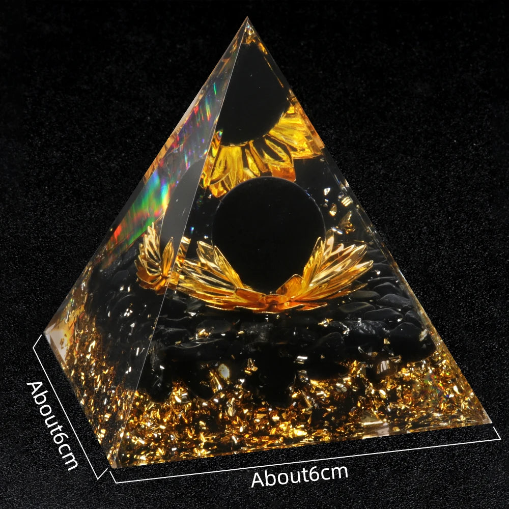 Crystal Devil's Eye Pyramid Natural Crushed Stone Lapis Lazuli Dropping Resin Home and Office Desktop Decoration Crafts 6x6cm