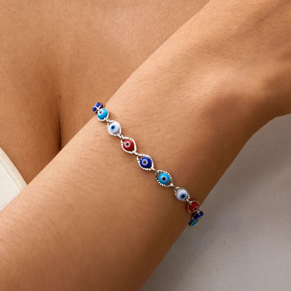 Blue Evil Eye Bracelet for Women Fashion Turkish Lucky Resin Bead Chain Adjustable Bangle Bracelet Birthday Party Jewelry Gift