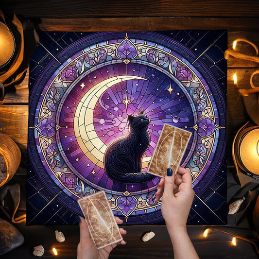 Mystical Tarot Card Tablecloth Witchcraft Cat Altar Cloth Moon Pentagram Table Cloth For Tarot Divination Mat Witch Home Decor