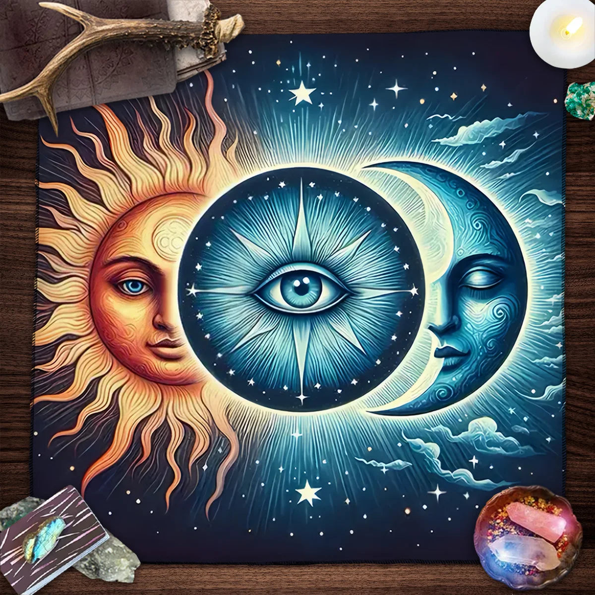 Sun & Moon Mandala Tarot Tablecloth Vibrant Starry Sky Altar Decor For Divination Ritual Cloth Floral Tarot Card Mat Tapestry