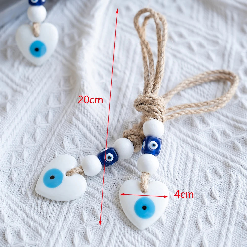 Evil Eye Handmade Braided Rope Wall Hanging Glass Blue Turkish Evil Eye Pendant Car Keyring Fashion Jewelry for Home Living Room