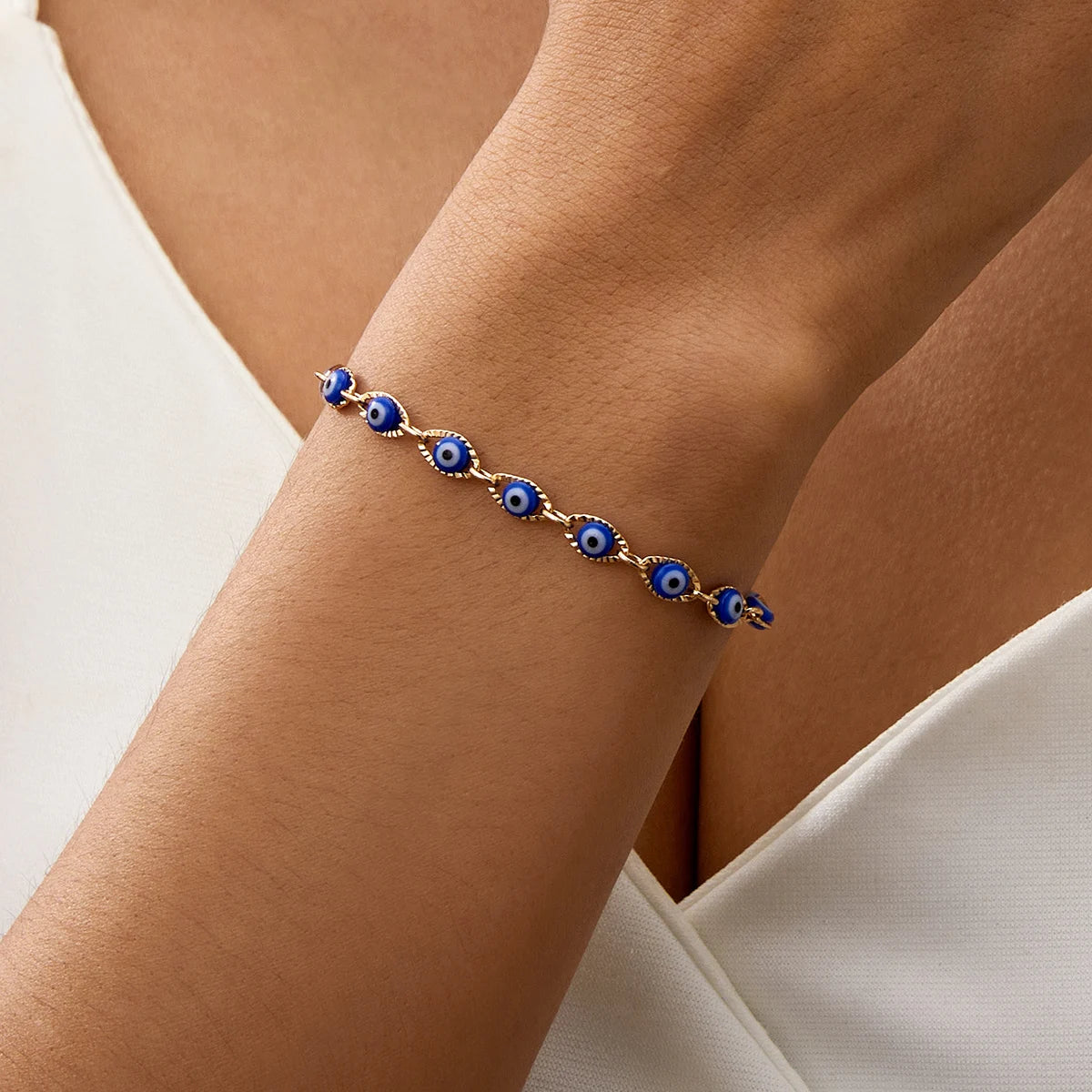 Blue Evil Eye Bracelet for Women Fashion Turkish Lucky Resin Bead Chain Adjustable Bangle Bracelet Birthday Party Jewelry Gift