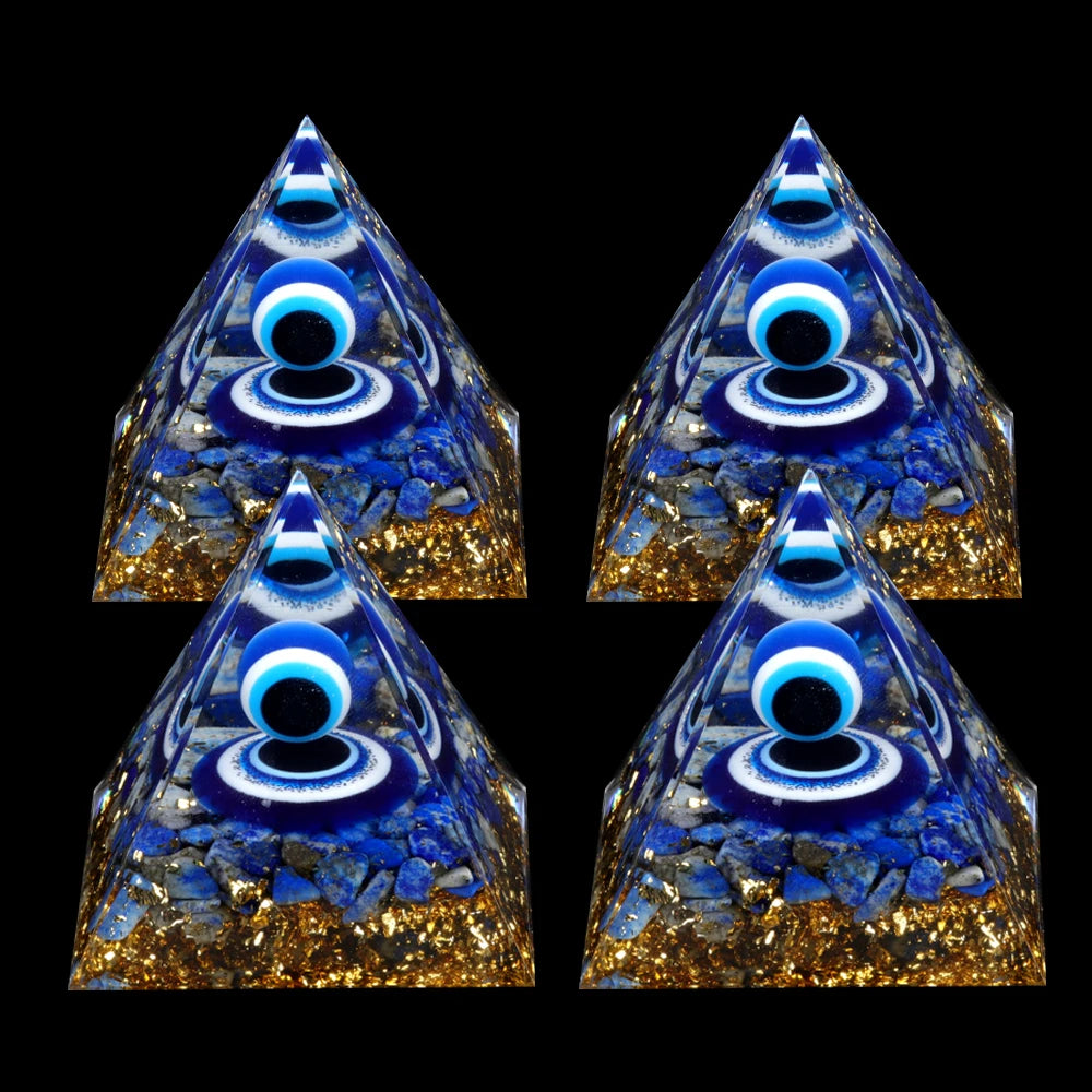 Crystal Devil's Eye Pyramid Natural Crushed Stone Lapis Lazuli Dropping Resin Home and Office Desktop Decoration Crafts 6x6cm
