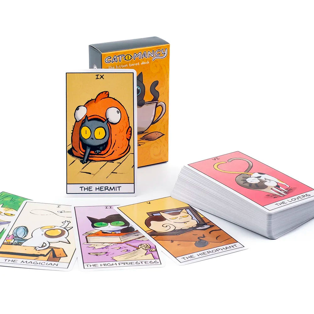 Cat Mancy Kitten Tarot Deck 78 Cards English Version Divination for Family Party Perfect Board Game for Cat Lovers (10.3*6cm)