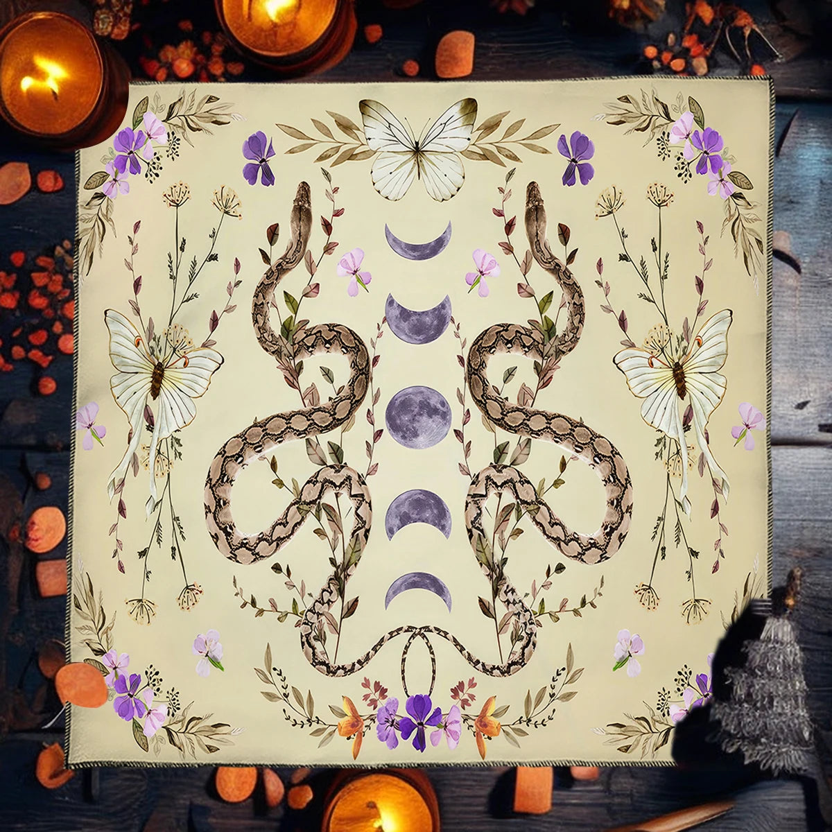 Pink Butterfly Moon Phase Floral Tarot Card Tablecloth  Altar Cloth Witchcraft Astrology Oracle Divination Cloth Home Decor