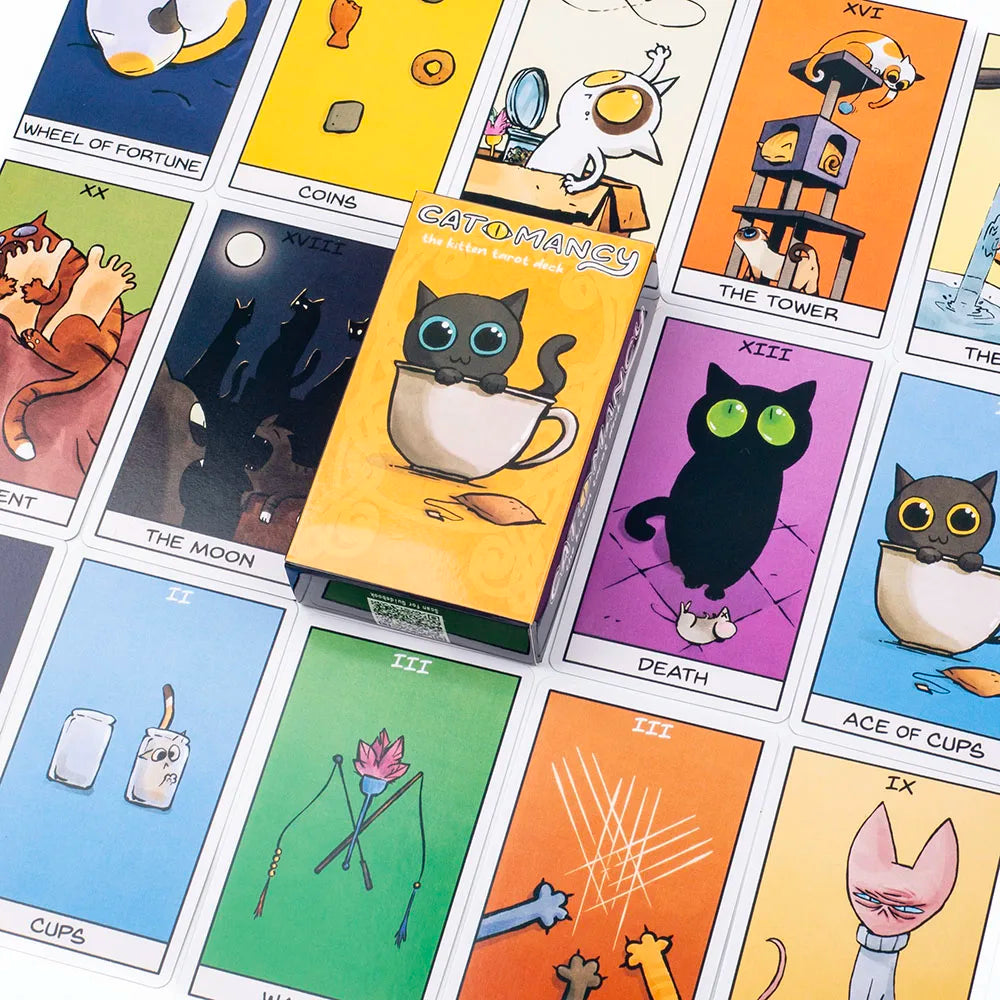 Cat Mancy Kitten Tarot Deck 78 Cards English Version Divination for Family Party Perfect Board Game for Cat Lovers (10.3*6cm)