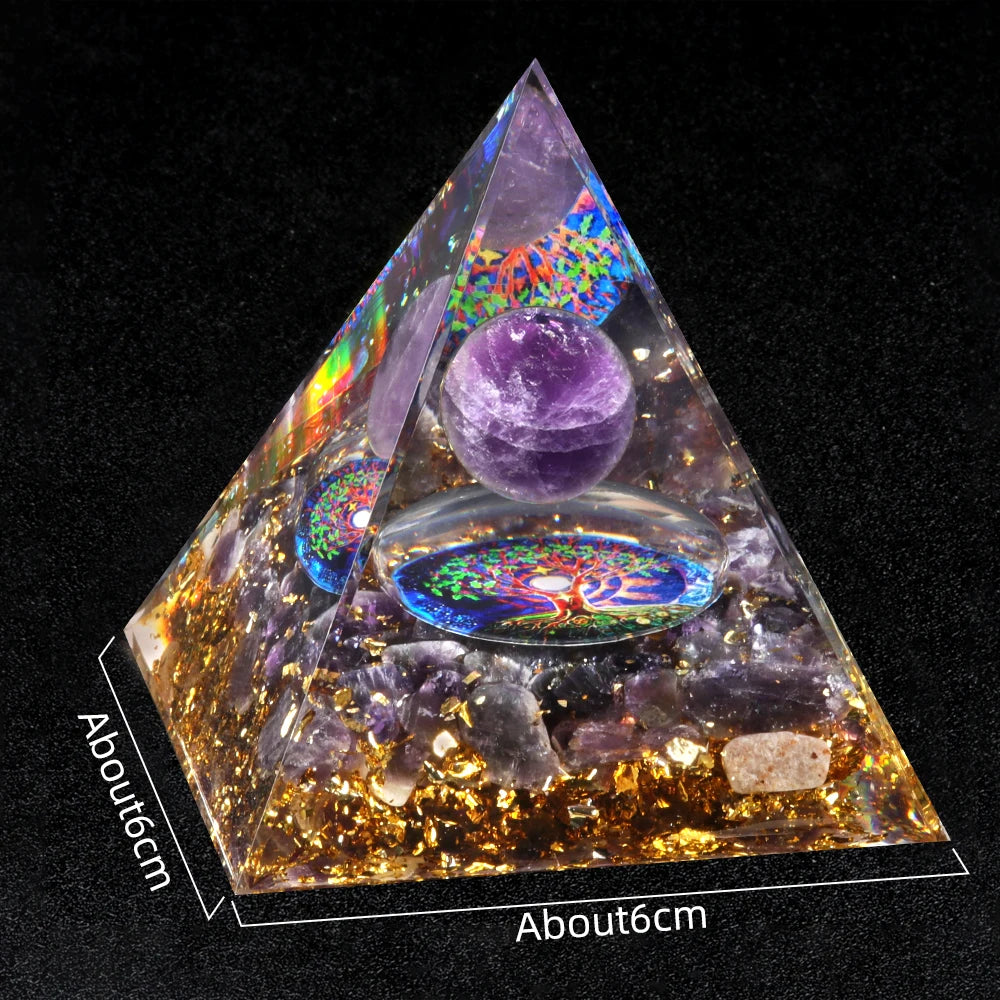 Crystal Devil's Eye Pyramid Natural Crushed Stone Lapis Lazuli Dropping Resin Home and Office Desktop Decoration Crafts 6x6cm