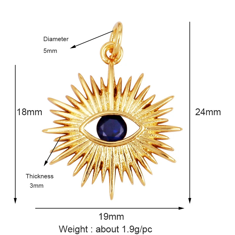 Evil Eye Charm Pendant,18K Real Gold Plated Cubic Zirconia CZ Paved Religours,Jewelry Necklace Bracelet Accessories Supplies K09