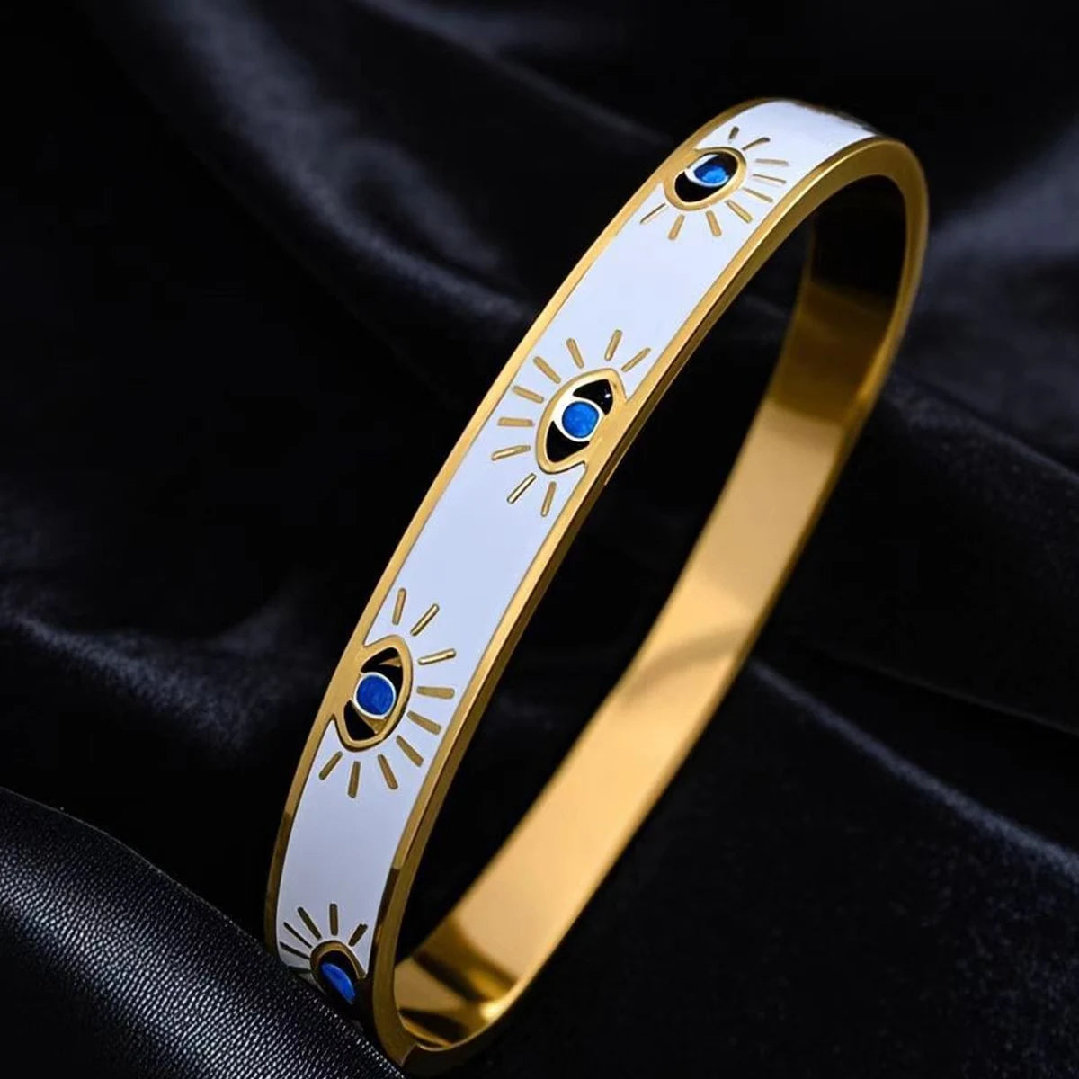 Trendy 316L Stainless Steel Evil Eye Bracelet for Women Charm White Enamel Wrist Waterproof Bangle Multi Epoxy Turquoise Bangle