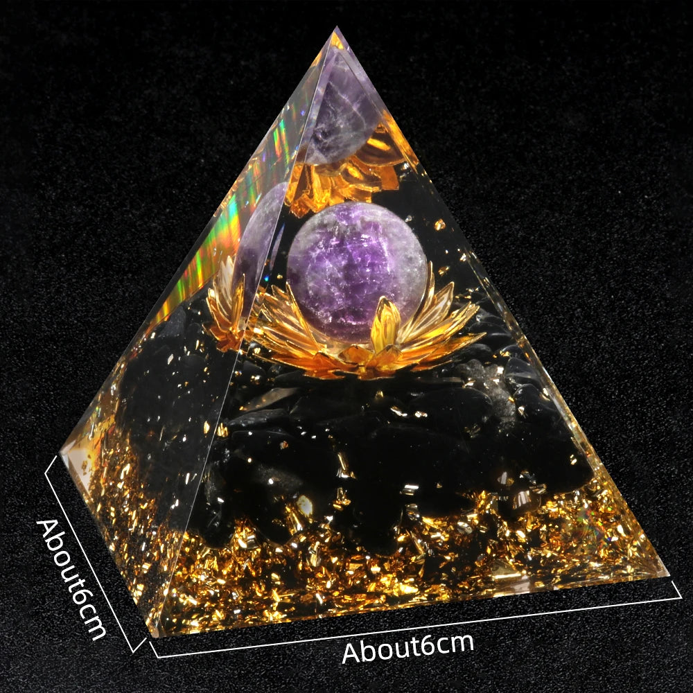 Crystal Devil's Eye Pyramid Natural Crushed Stone Lapis Lazuli Dropping Resin Home and Office Desktop Decoration Crafts 6x6cm
