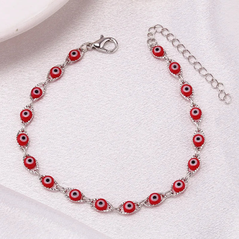 Bohemian Oval Evil Blue Eye Charm Bracelet Gold Silver Color Brass Chain Bracelets for Women Men Prayer Jewelry