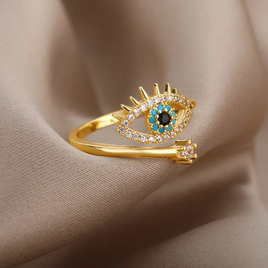 Silver Plated Evil Eye Rings for Women Stainless Steel Turkish Lucky Demon Eye Couple Ring Vintage emo Jewelry anillos mujer