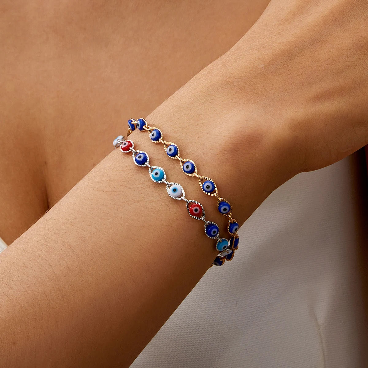 Blue Evil Eye Bracelet for Women Fashion Turkish Lucky Resin Bead Chain Adjustable Bangle Bracelet Birthday Party Jewelry Gift