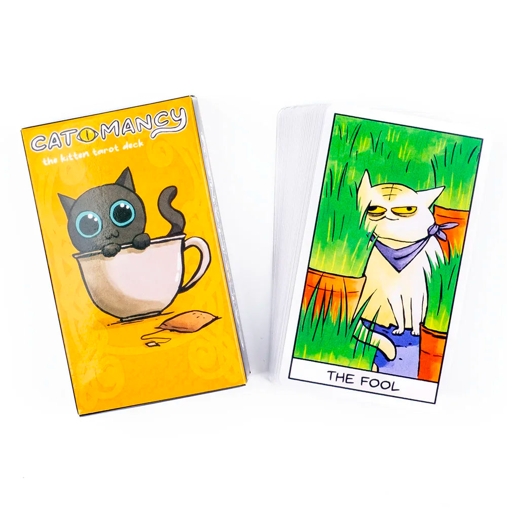 Cat Mancy Kitten Tarot Deck 78 Cards English Version Divination for Family Party Perfect Board Game for Cat Lovers (10.3*6cm)