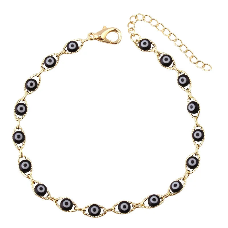 Bohemian Oval Evil Blue Eye Charm Bracelet Gold Silver Color Brass Chain Bracelets for Women Men Prayer Jewelry