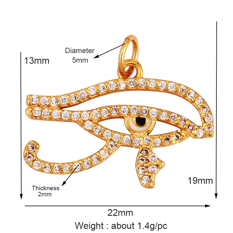 Evil Eye Charm Pendant,18K Real Gold Plated Cubic Zirconia CZ Paved Religours,Jewelry Necklace Bracelet Accessories Supplies K09