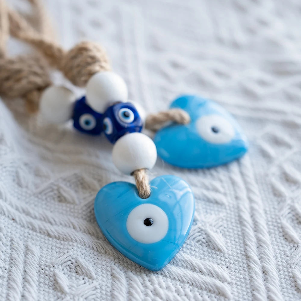 Evil Eye Handmade Braided Rope Wall Hanging Glass Blue Turkish Evil Eye Pendant Car Keyring Fashion Jewelry for Home Living Room