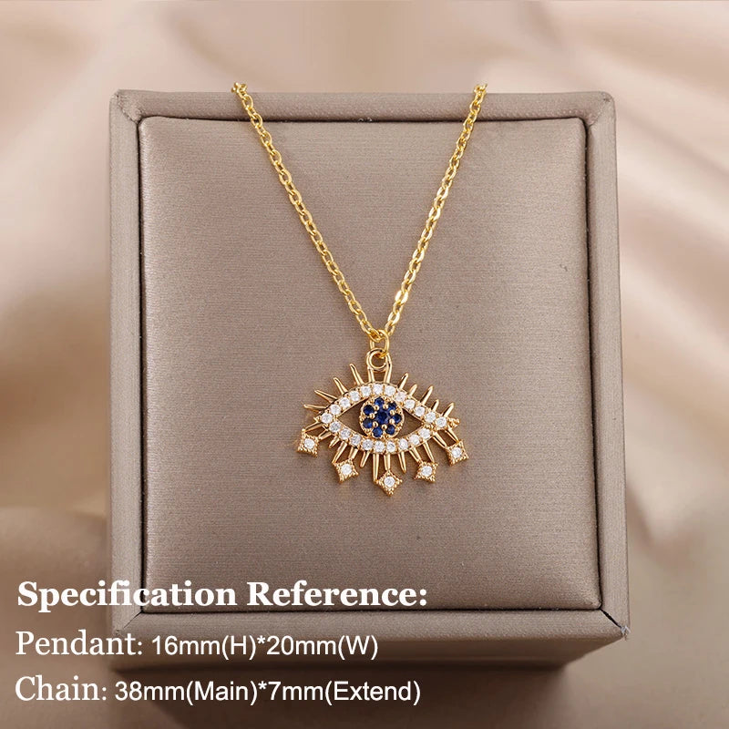 Zircon Blue Evil Eye Necklace for Women Gold Color Stainless Steel Turkish Eye Pendant Necklaces Lucky Jewelry Gift collier femm