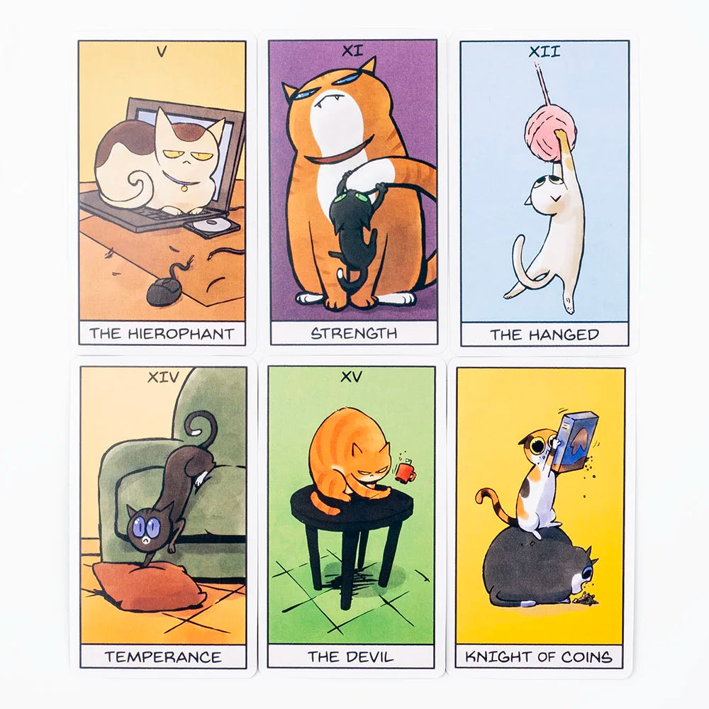 Cat Mancy Kitten Tarot Deck 78 Cards English Version Divination for Family Party Perfect Board Game for Cat Lovers (10.3*6cm)