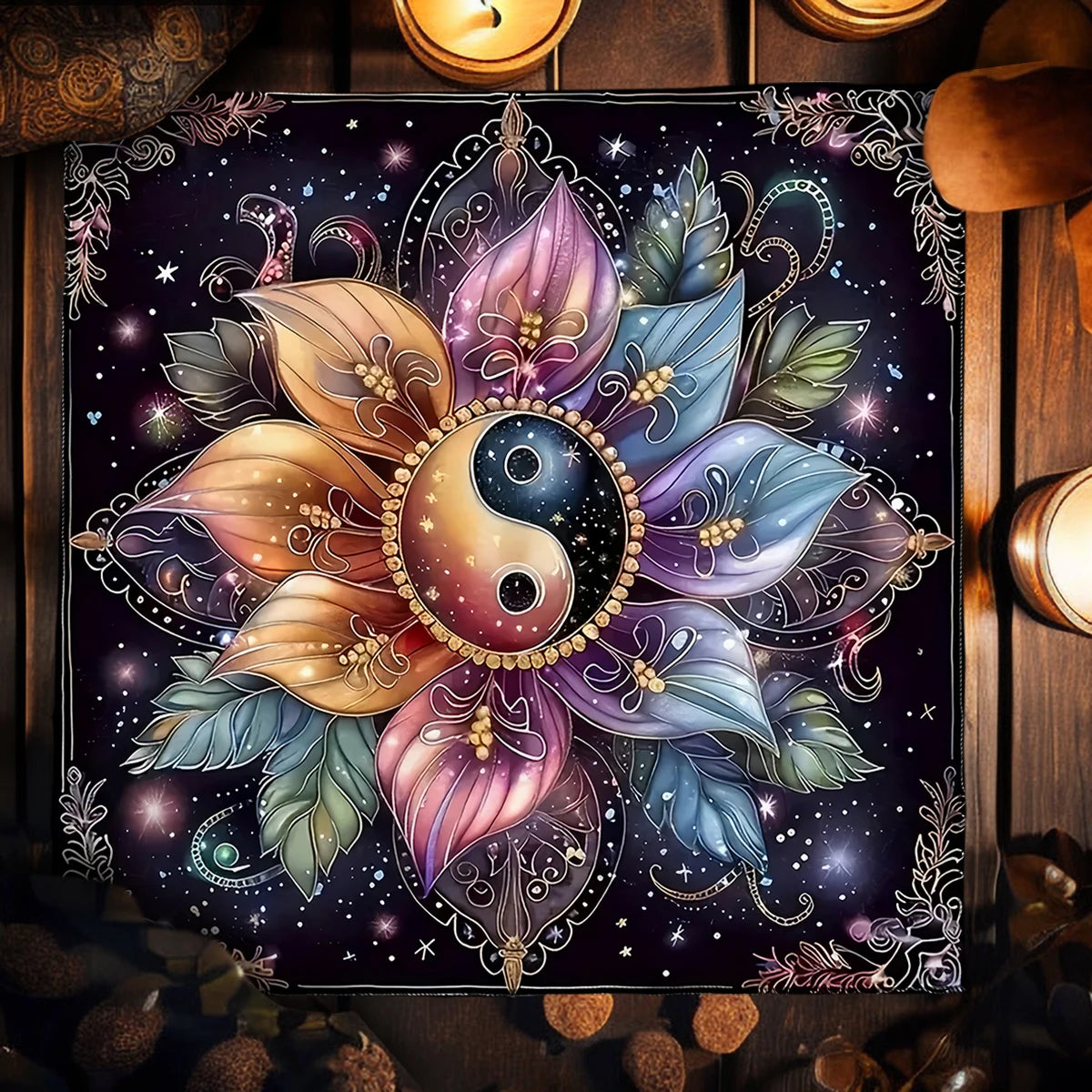Sun & Moon Mandala Tarot Tablecloth Vibrant Starry Sky Altar Decor For Divination Ritual Cloth Floral Tarot Card Mat Tapestry