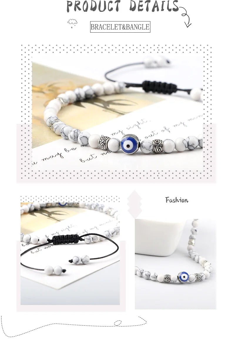 Evil Eye Bracelet 4mm Natural Black Matte Lava Stone Beads Handmade Braided Bracelet for Men Women Yoga Reiki Adjustable Jewelry