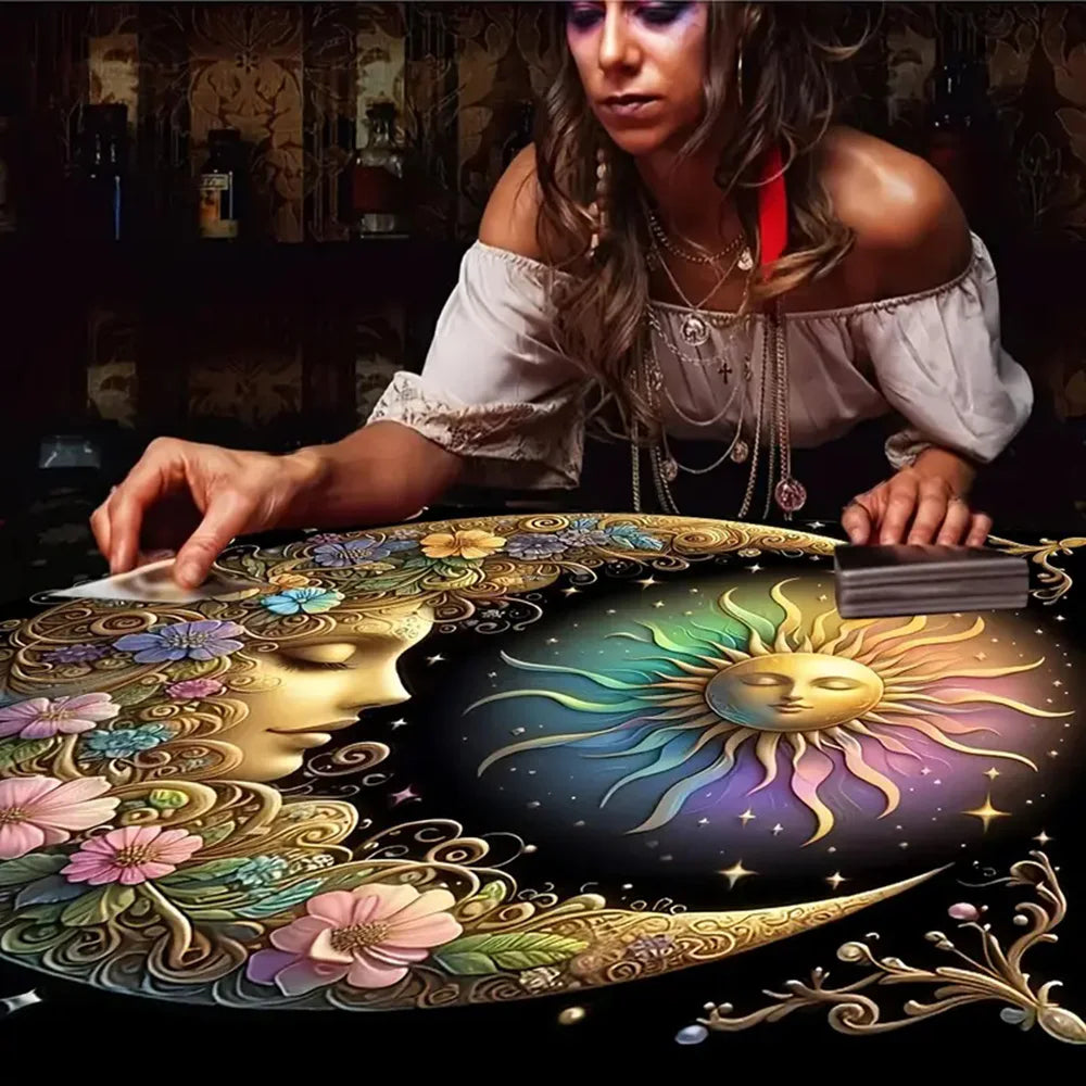 Sun & Moon Mandala Tarot Tablecloth Vibrant Starry Sky Altar Decor For Divination Ritual Cloth Floral Tarot Card Mat Tapestry