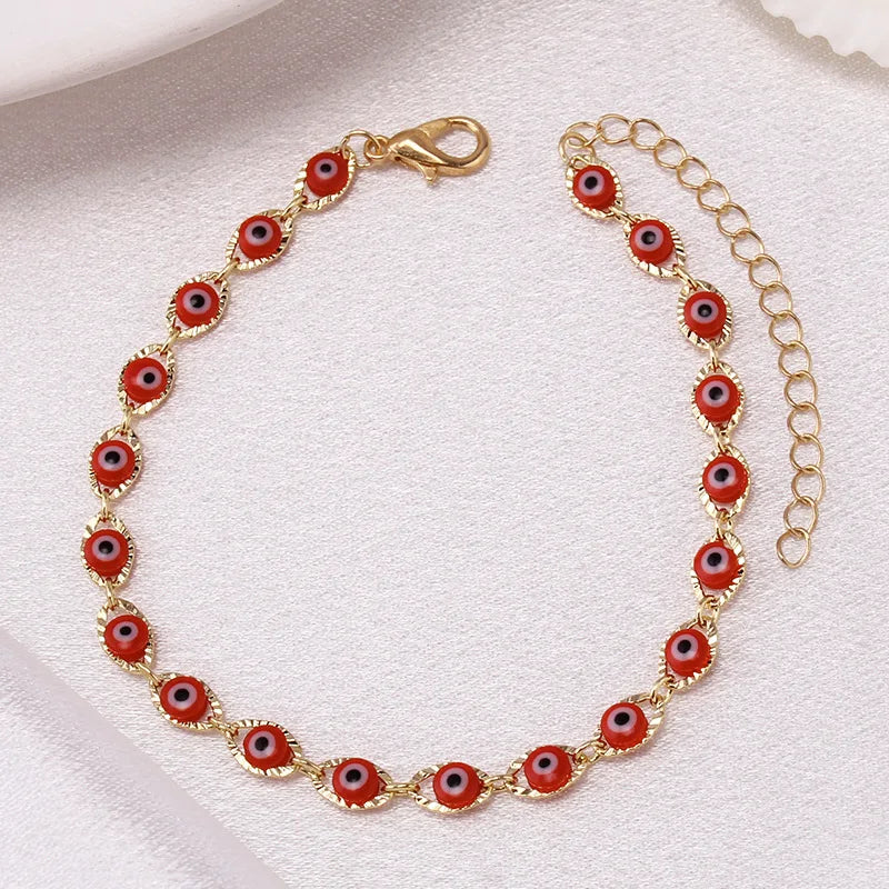 Bohemian Oval Evil Blue Eye Charm Bracelet Gold Silver Color Brass Chain Bracelets for Women Men Prayer Jewelry