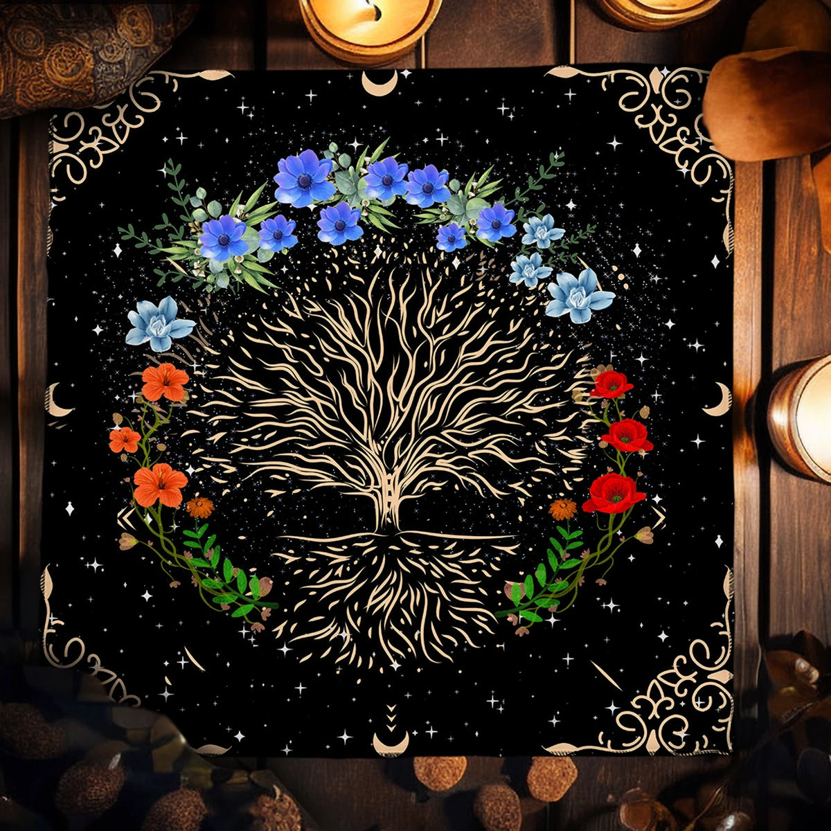 Pink Butterfly Moon Phase Floral Tarot Card Tablecloth  Altar Cloth Witchcraft Astrology Oracle Divination Cloth Home Decor