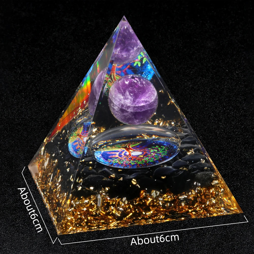 Crystal Devil's Eye Pyramid Natural Crushed Stone Lapis Lazuli Dropping Resin Home and Office Desktop Decoration Crafts 6x6cm