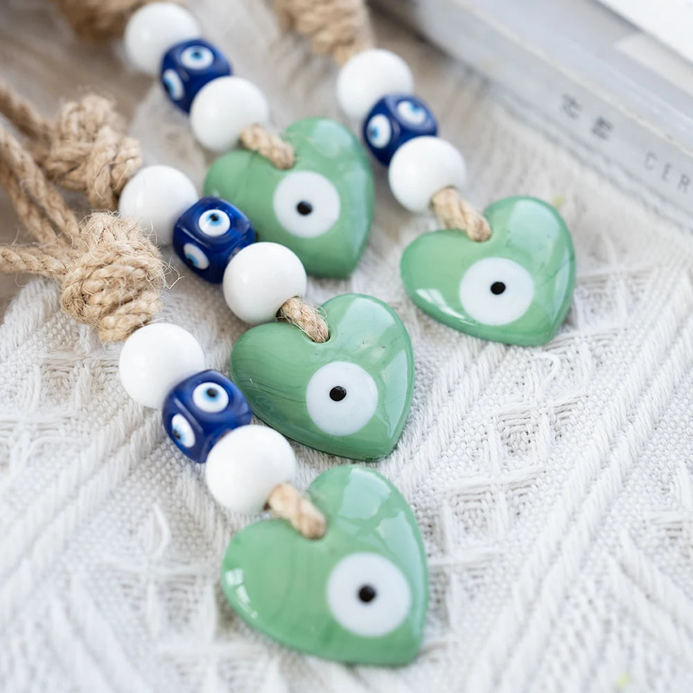 Evil Eye Handmade Braided Rope Wall Hanging Glass Blue Turkish Evil Eye Pendant Car Keyring Fashion Jewelry for Home Living Room