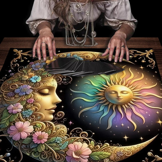 Sun & Moon Mandala Tarot Tablecloth Vibrant Starry Sky Altar Decor For Divination Ritual Cloth Floral Tarot Card Mat Tapestry