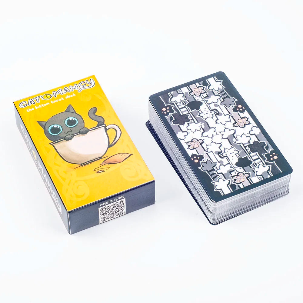 Cat Mancy Kitten Tarot Deck 78 Cards English Version Divination for Family Party Perfect Board Game for Cat Lovers (10.3*6cm)