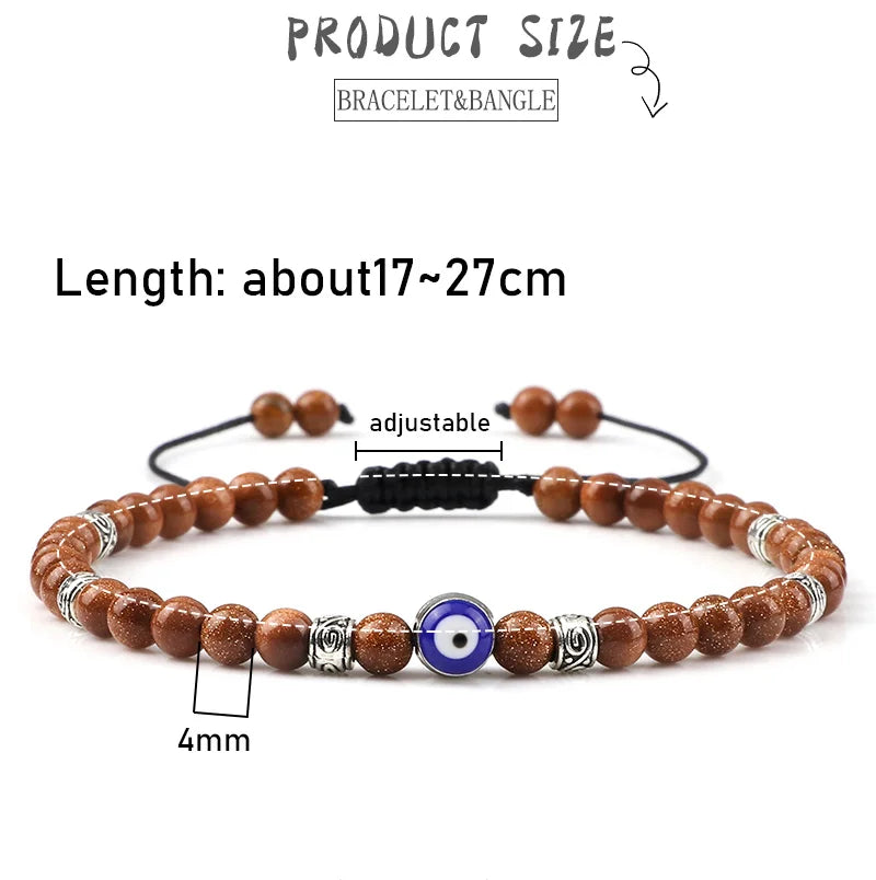 Evil Eye Bracelet 4mm Natural Black Matte Lava Stone Beads Handmade Braided Bracelet for Men Women Yoga Reiki Adjustable Jewelry