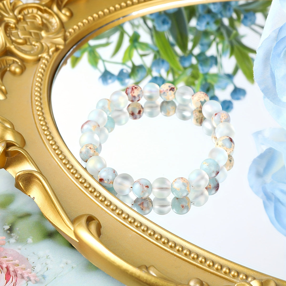 Genuine Aura Quartz And Natural Sea Sediment Bead Stackable Bracelet, Unisex, Couple, Men And Women Accessory - Perfect Valentine'S Day Jewelry Gift For Loved Ones, Friends And Family