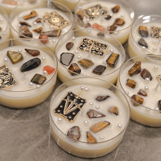 Tarot-Inspired Aromatherapy Candle with Natural Tiger Eye Stone - Perfect for Divination, Holiday Decor & Home Tabletop Display