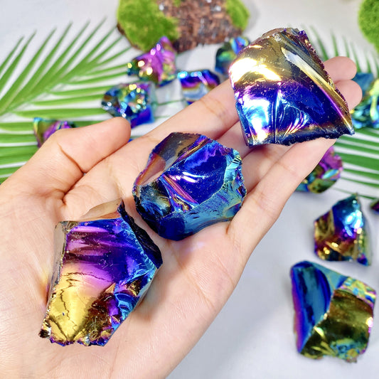 1pc High Quality Aura Obsidian Raw Stone Crystal Natural Crystal Raw Stone, Gemstone Jewelry, Glitter, Birthday Gift, Women Gift, Girlfriend Gift, Scene Decoration, Desktop Decoration, Crystal Ornaments