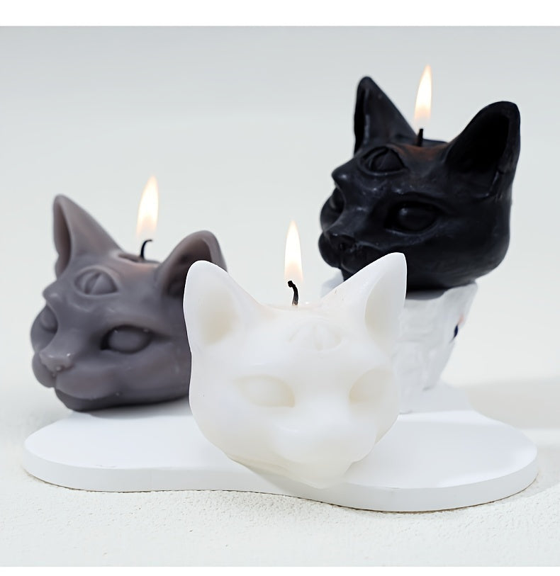 Elegant Three-Eyed Cat Candle: Perfect for Halloween Decor - Single Wick, Soy Wax, Not-Topple Design