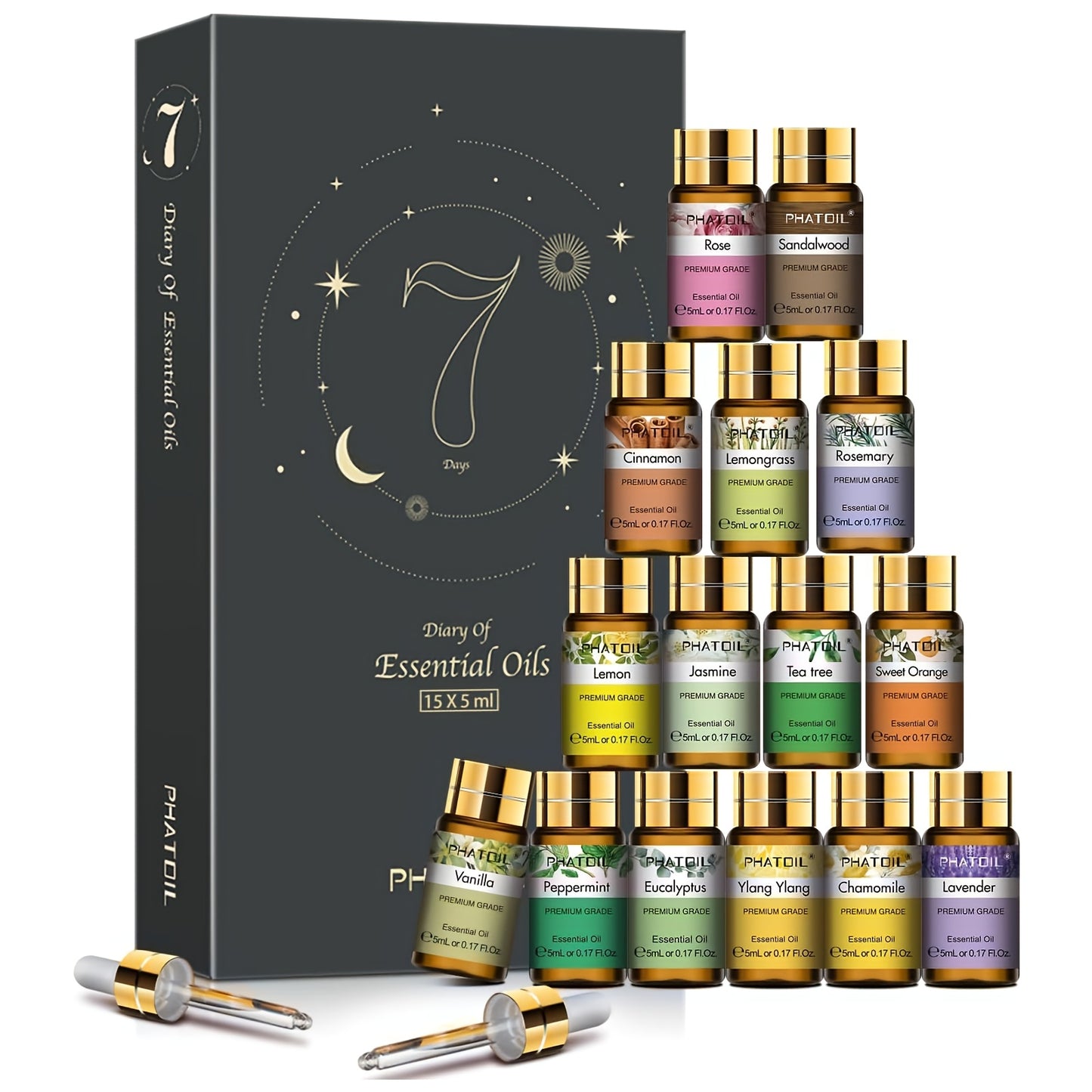 PHATOIL Essential Oils Gift Set 15pcs 5ml/0.17fl.oz -Essential Oil Kit for Diffuser, Humidifier, Candle Making -Best Easter Gifts, Mother's Day Gifts, Thanksgiving Gifts, Christmas Gifts, Valentine's Day Gifts -for Lover, Fam