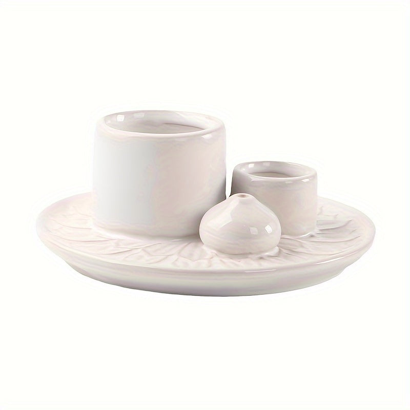 [Morandi-Inspired Ceramic Holder] 4-in-1 Ceramic Candle Holder & Incense Burner - Morandi-Inspired, High-Quality, Multifunctional Boho Home Decor - Palo Santo & Sage Holders, Includes Applicator Sticks for Aromatherapy and Sm