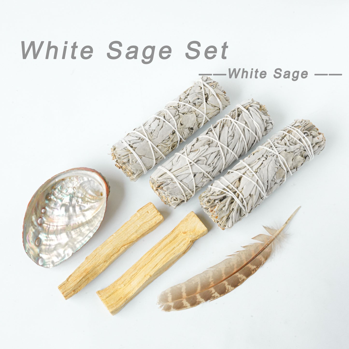 Sage Smudge Stick Set for Cleansing and Purification - Includes 3 White Sage Bundles, 2 Palo Santo Sticks, Abalone Shell, and Feather for Meditation, Aromatherapy, and Home Blessing
