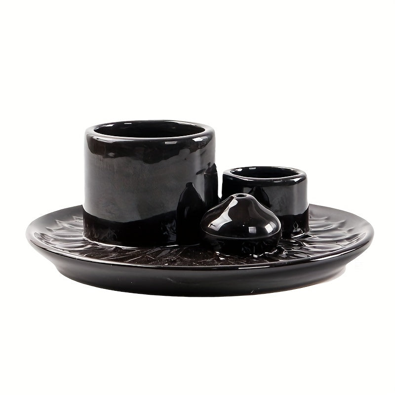 [Morandi-Inspired Ceramic Holder] 4-in-1 Ceramic Candle Holder & Incense Burner - Morandi-Inspired, High-Quality, Multifunctional Boho Home Decor - Palo Santo & Sage Holders, Includes Applicator Sticks for Aromatherapy and Sm