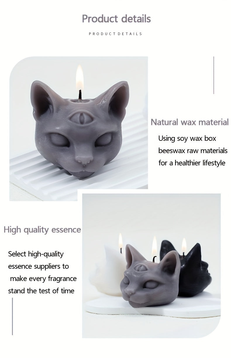 Elegant Three-Eyed Cat Candle: Perfect for Halloween Decor - Single Wick, Soy Wax, Not-Topple Design
