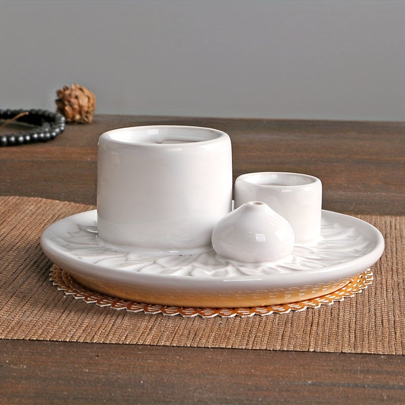 [Morandi-Inspired Ceramic Holder] 4-in-1 Ceramic Candle Holder & Incense Burner - Morandi-Inspired, High-Quality, Multifunctional Boho Home Decor - Palo Santo & Sage Holders, Includes Applicator Sticks for Aromatherapy and Sm