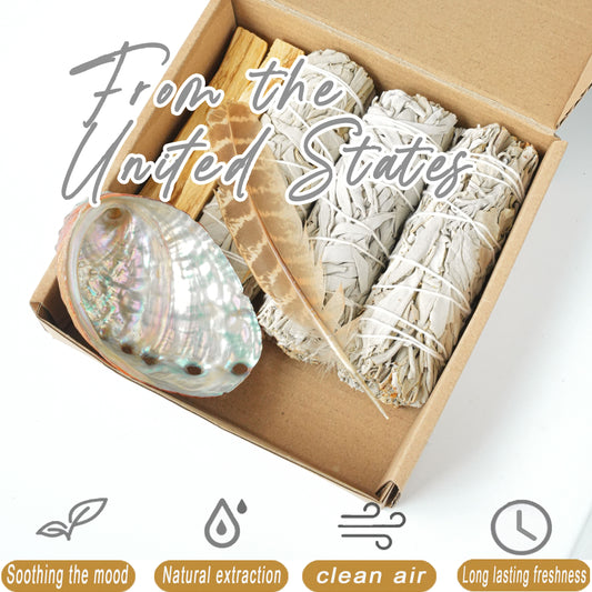 Sage Smudge Stick Set for Cleansing and Purification - Includes 3 White Sage Bundles, 2 Palo Santo Sticks, Abalone Shell, and Feather for Meditation, Aromatherapy, and Home Blessing